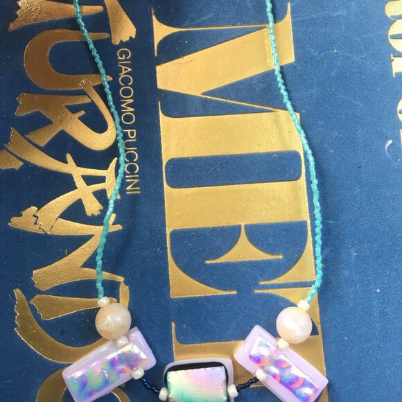 "Earth Angel" necklace- handmade dichroic glass and vintage beads. One of a kind - Picture 6 of 6